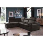 Canap� d'angle convertible en cuir italien de luxe 5 / 6 places tony, avec coffre, chocolat, angle gauche ...