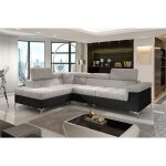 - canapé d'angle convertible - erman - en tissu et simili 5 places, gris et noir, angle gauche (vu de ... - canapé d'angle convertible - erman - en tissu et simili 5 places, gris et noir, angle gauche (vu de ...