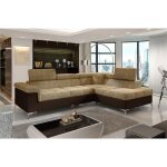 Canap� d'angle convertible - erman - en tissu et simili 5 places, marron et chocolat, angle droit (vu ...