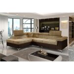 Canap� d'angle convertible - erman - en tissu et simili 5 places, marron et chocolat, angle gauche (vu ...