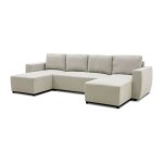 Canap d'angle convertible panoramique pharell 5 / 6 places - tissu beige - coffre de rangement - l297 ...