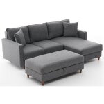 Canapé d'angle convertible avec pouf coffre tissu gris melano 210cm angle droit - modéle angle droit Canapé d'angle convertible avec pouf coffre tissu gris melano 210cm angle droit - modéle angle droit