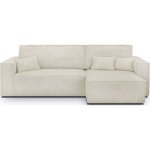 Homifab - canapé d'angle convertible réversible 4 places avec coffre de rangement en velours côtelé beige ... Homifab - canapé d'angle convertible réversible 4 places avec coffre de rangement en velours côtelé beige ...