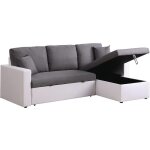 Canap d'angle convertible / rversible avec coffre  alain  - 221 x 145 x 85 cm - 3 places - gris / blanc ...