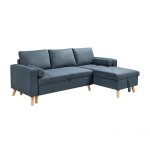 Vente - unique - canap� d'angle convertible et r�versible en tissu bleu canard avec coffre de rangement ...