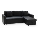 Happy garden - canap d'angle convertible simili clark 3 places noir