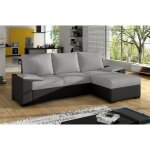 Venesetti - canap d'angle convertible - en tissu gris et simili noir, angle droit (vu de face) - lucas ...