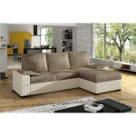 Venesetti - canapé d'angle convertible - en tissu marron et simili beige, angle droit (vu de face) - ... Venesetti - canapé d'angle convertible - en tissu marron et simili beige, angle droit (vu de face) - ...