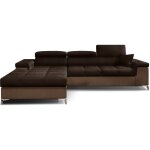 Canap d'angle convertible velours appuis - tte rglables rikaro - coffre et pieds acier chrom - marron ...