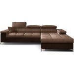 Canap d'angle convertible velours appuis - tte rglables rikaro - coffre et pieds acier chrom - marron ...