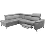 Canap� d'angle en cuir italien de luxe 5 / 6 places avec relax �lectrique et coffre, lincoln, gris clair, ...
