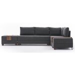 Canap d'angle convertible et 2 poufs tissu tikona 280cm - couleur gris anthracite - angle droit