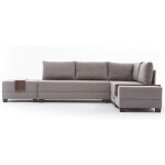Canapé d'angle convertible et 2 poufs tissu tikona 280cm - couleur beige clair - angle droit Canapé d'angle convertible et 2 poufs tissu tikona 280cm - couleur beige clair - angle droit