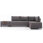 Canapé d'angle convertible et 2 poufs tissu tikona 280cm - couleur marron clair - angle droit Canapé d'angle convertible et 2 poufs tissu tikona 280cm - couleur marron clair - angle droit