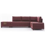 Canapé d'angle convertible et 2 poufs tissu tikona 280cm - couleur rouge tomette - angle droit Canapé d'angle convertible et 2 poufs tissu tikona 280cm - couleur rouge tomette - angle droit
