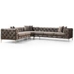 Canap� d'angle droit capitonn� velours gris fonc� et pieds chrom�s herakles 270cm