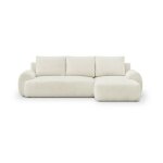Canap d'angle droit convertible 3 places milo - tissu bouclette beige clair - coffre de rangement - ...