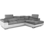 Cotecosy - canapé d'angle droit convertible tissu gris et simili blanc ane 275 cm Cotecosy - canapé d'angle droit convertible tissu gris et simili blanc ane 275 cm