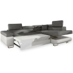 Cotecosy - canap� d'angle droit convertible tissu gris et simili blanc ane 275 cm
