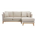 Miliboo - canap d'angle droit dhoussable 4 places en tissu beige et bois clair oslo