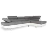 Canapé d'angle droit avec têtières relevables charly gris et blanc Canapé d'angle droit avec têtières relevables charly gris et blanc