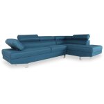Canapé d'angle droit avec têtières relevables charly tissu bleu canard Canapé d'angle droit avec têtières relevables charly tissu bleu canard