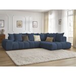 Bobochic - canap d'angle fixe everest tissu chin angle droit bleu fonc