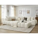 Bobochic - canapé d'angle fixe everest tissu chiné avec pouf angle gauche blanc Bobochic - canapé d'angle fixe everest tissu chiné avec pouf angle gauche blanc