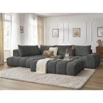 Bobochic - canap d'angle fixe everest tissu chin avec pouf angle gauche gris fonc