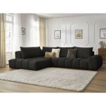 Bobochic - canap d'angle fixe everest tissu textur angle gauche noir