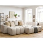 Bobochic - canapé d'angle fixe mont - blanc tissu avec pouf angle gauche beige Bobochic - canapé d'angle fixe mont - blanc tissu avec pouf angle gauche beige