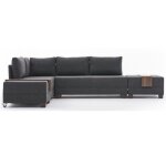 Canapé d'angle convertible et 2 poufs tissu tikona 280cm - couleur gris anthracite - angle gauche Canapé d'angle convertible et 2 poufs tissu tikona 280cm - couleur gris anthracite - angle gauche