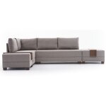 Canap d'angle convertible et 2 poufs tissu tikona 280cm - couleur beige clair - angle gauche