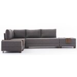 Canapé d'angle convertible et 2 poufs tissu tikona 280cm - couleur marron clair - angle gauche Canapé d'angle convertible et 2 poufs tissu tikona 280cm - couleur marron clair - angle gauche