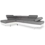 Intensedeco - canapé d'angle gauche avec têtières relevables charly gris et blanc Intensedeco - canapé d'angle gauche avec têtières relevables charly gris et blanc