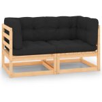 Canap�s d'angle de jardin avec coussins 2 pcs pin massif