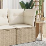 Canap� d'angle de jardin avec coussins beige r�sine tress�e