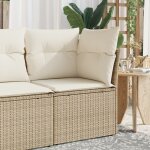 Canapé d'angle de jardin avec coussins beige résine tressée Canapé d'angle de jardin avec coussins beige résine tressée