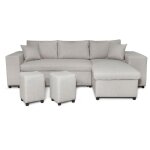 Usinestreet - canap� d'angle r�versible mady avec coffre, accoudoir �tag�re et poufs gauche en tissu ...