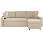 Les tendances - canapé d'angle maria réversible et convertible avec coffre en velours - beige Les tendances - canapé d'angle maria réversible et convertible avec coffre en velours - beige