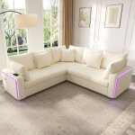 Canap� d?angle modulable 5 places en velours c�tel� avec led et ports usb / usb - c beige, 198x198x83 ...