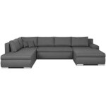 Canap� d'angle panoramique convertible - 7 places - indian - tissu 100% polyester - gris - l360 x p228 ...