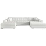Cotecosy - canap d'angle panoramique convertible simili cuir blanc vira 355 cm