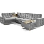 Canap d'angle panoramique convertible tissu gris clair gracia
