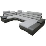 Vente - unique - canapé d'angle panoramique convertible en tissu et simili boileau - bicolore gris / ... Vente - unique - canapé d'angle panoramique convertible en tissu et simili boileau - bicolore gris / ...