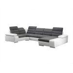 Vente - unique - canapé d'angle panoramique convertible en tissu et simili boileau - bicolore gris / ... Vente - unique - canapé d'angle panoramique convertible en tissu et simili boileau - bicolore gris / ...