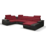 Canapé d'angle panoramique convertible en tissu et simili boileau - bicolore rouge / noir - angle droit ... Canapé d'angle panoramique convertible en tissu et simili boileau - bicolore rouge / noir - angle droit ...