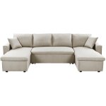 Usinestreet - canap d'angle panoramique maria convertible avec 2 coffres en tissu - beige