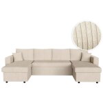 Loungitude ? canap� d'angle panoramique convertible 6 places avec 2 coffres ? velours c�tel� beige ? ...