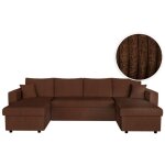 Loungitude - canap� d'angle panoramique maria convertible avec 2 coffres en velours c�tel� - marron